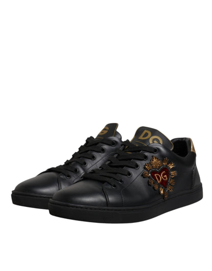 Black Leather DG Heart London Sneakers Shoes