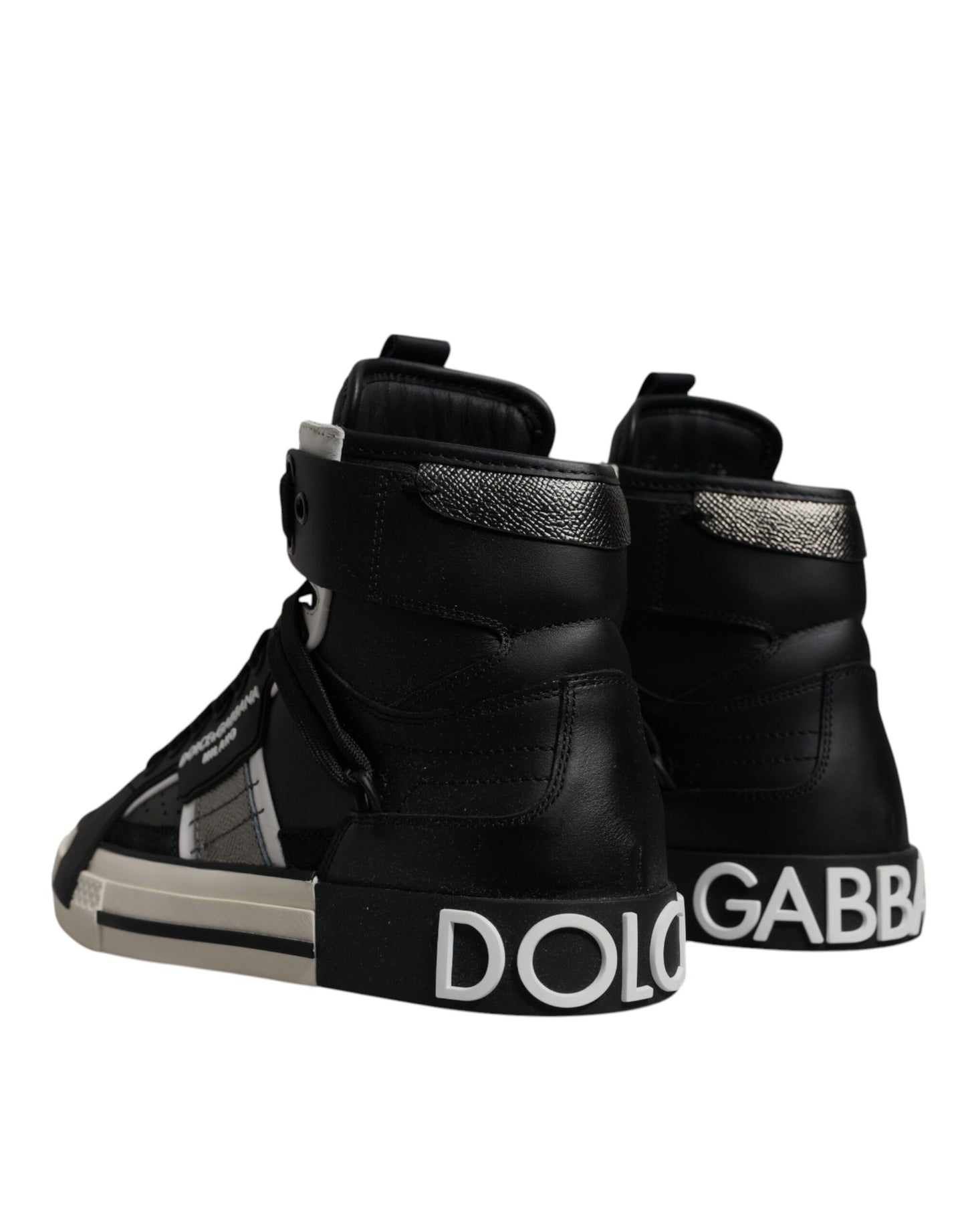 Black Silver Leather High Top Sneaker Shoes