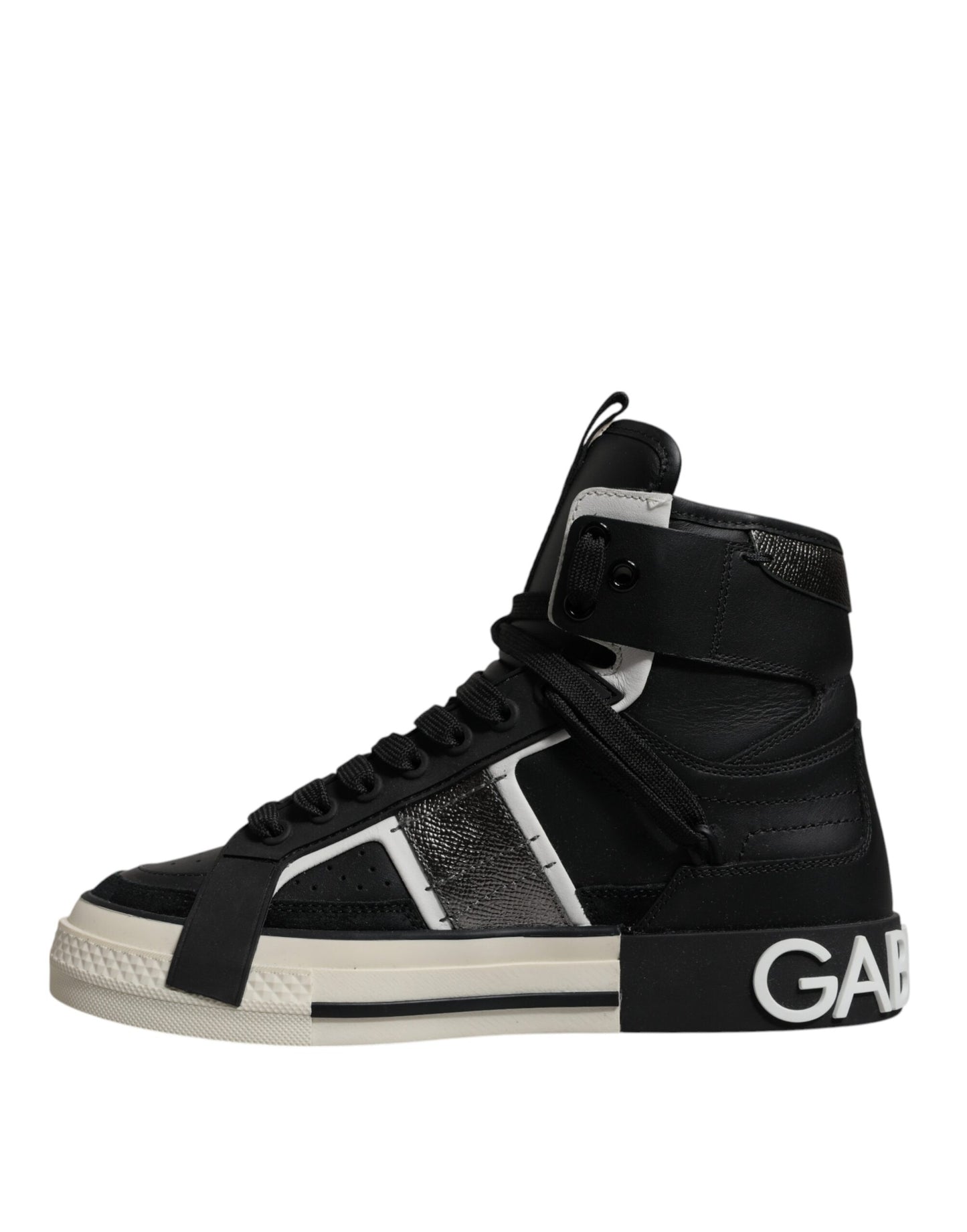 Black Silver Leather High Top Sneaker Shoes