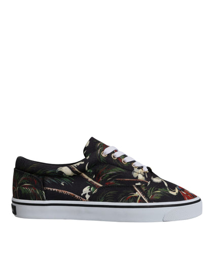 Black Tropical Print Low Top Sneakers Shoes