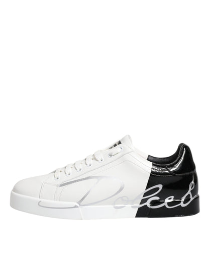 White Black Logo Portofino Sneakers Shoes