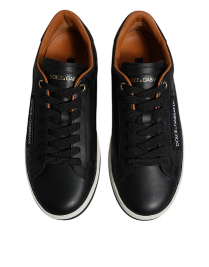 Black Leather Low Top Men Sneakers Shoes