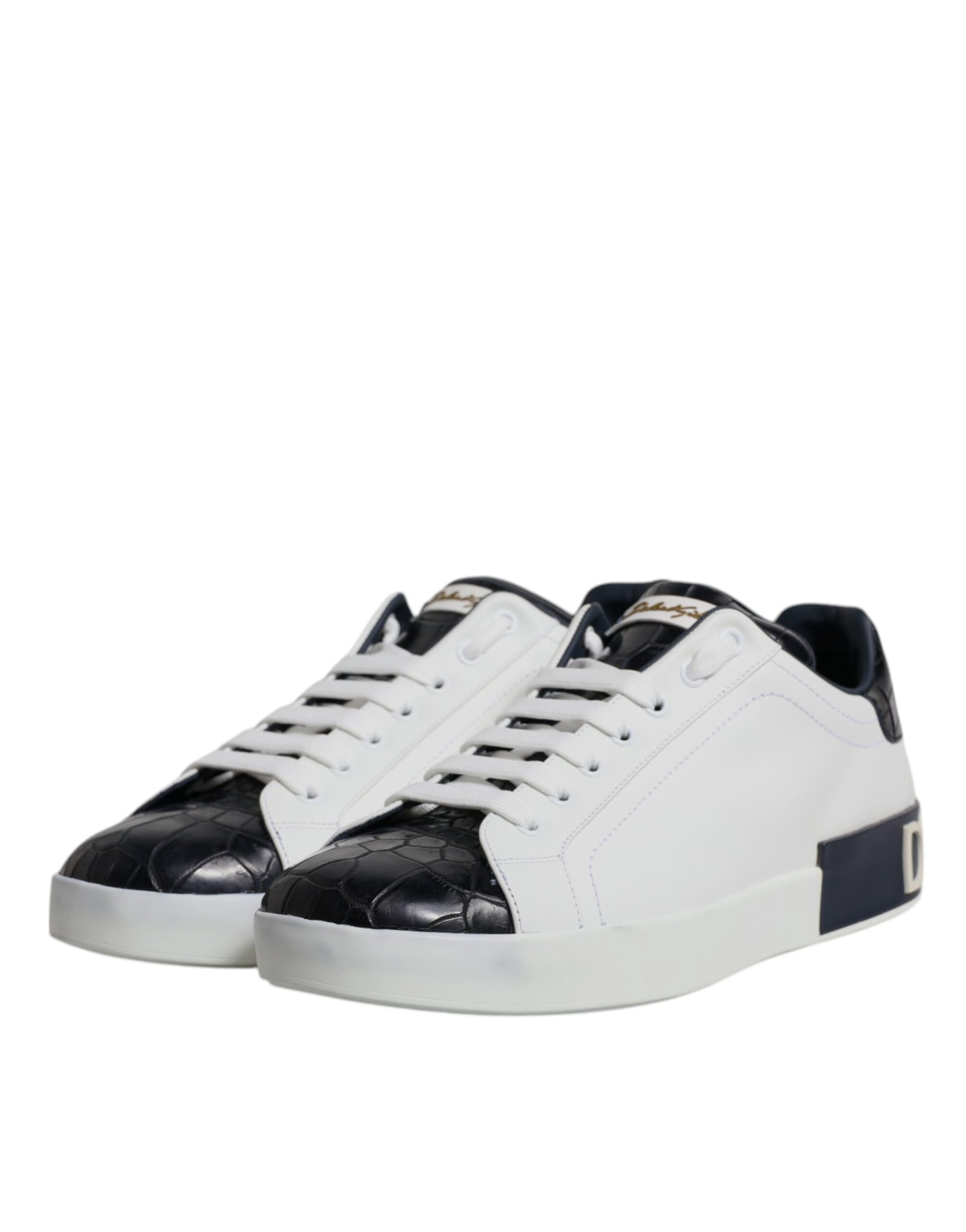 White Black Leather Portofino Sneakers Shoes