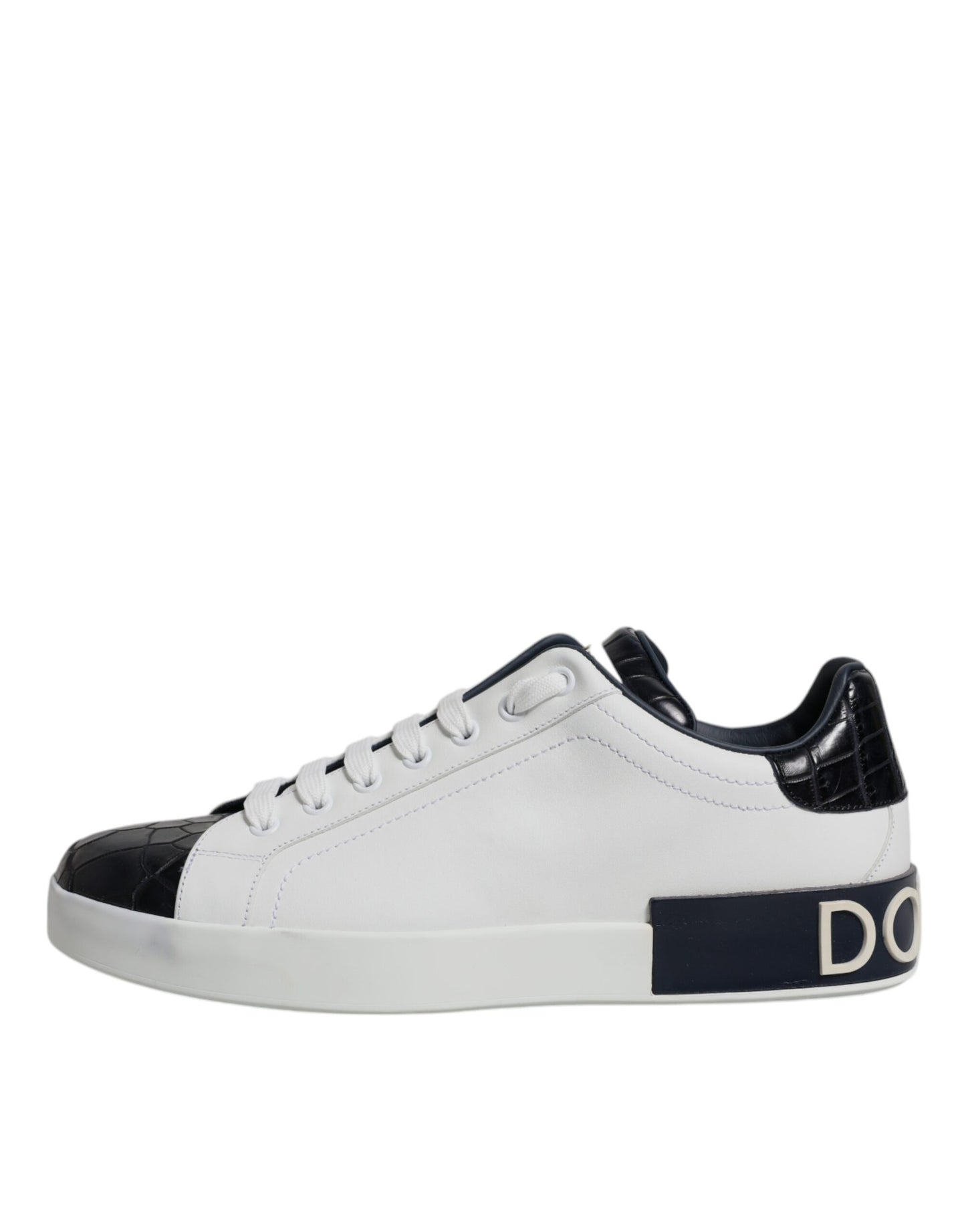 White Black Leather Portofino Sneakers Shoes