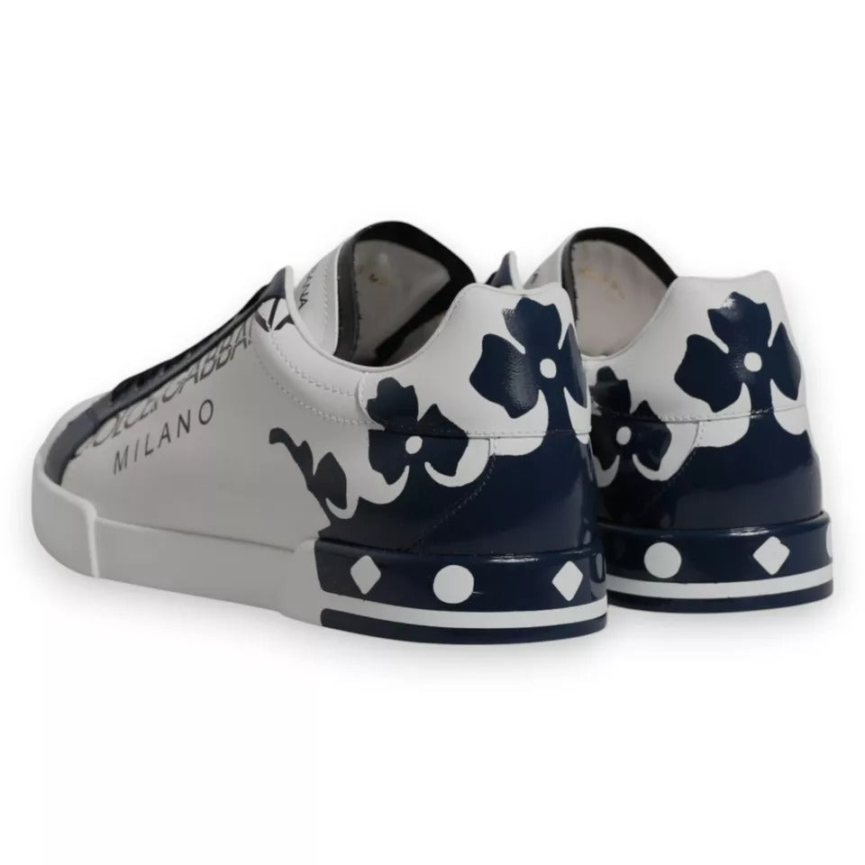 White Blue Leather Crown Milano Sneakers Shoes