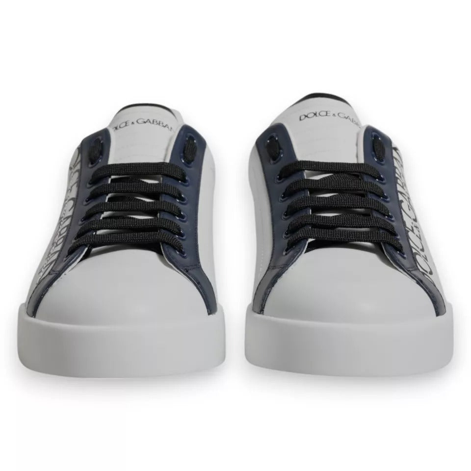 White Blue Leather Crown Milano Sneakers Shoes