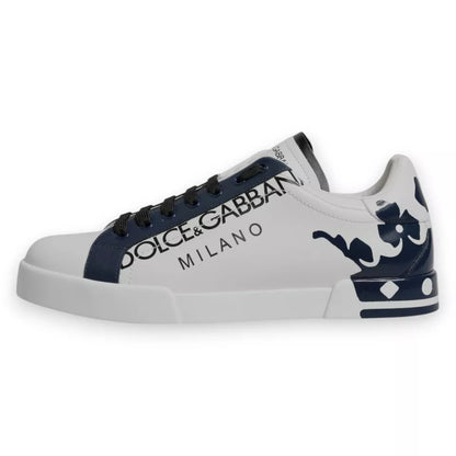 White Blue Leather Crown Milano Sneakers Shoes