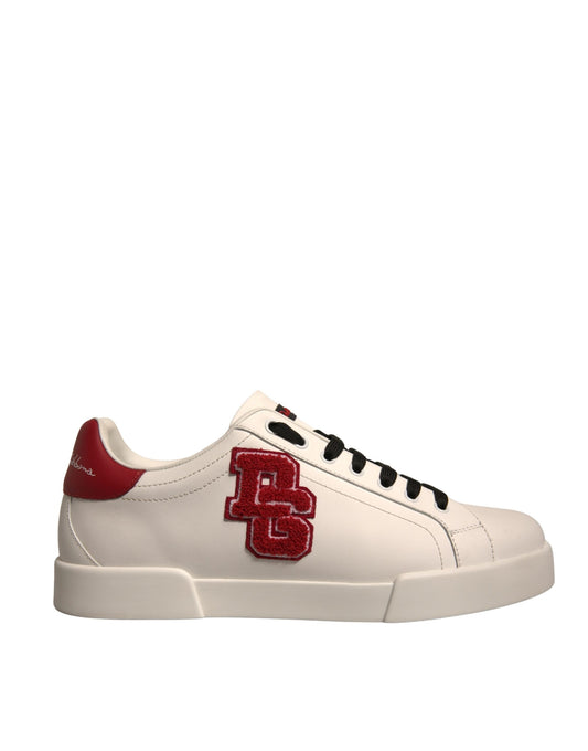 White Leather DG Logo Low Top Sneakers Shoes