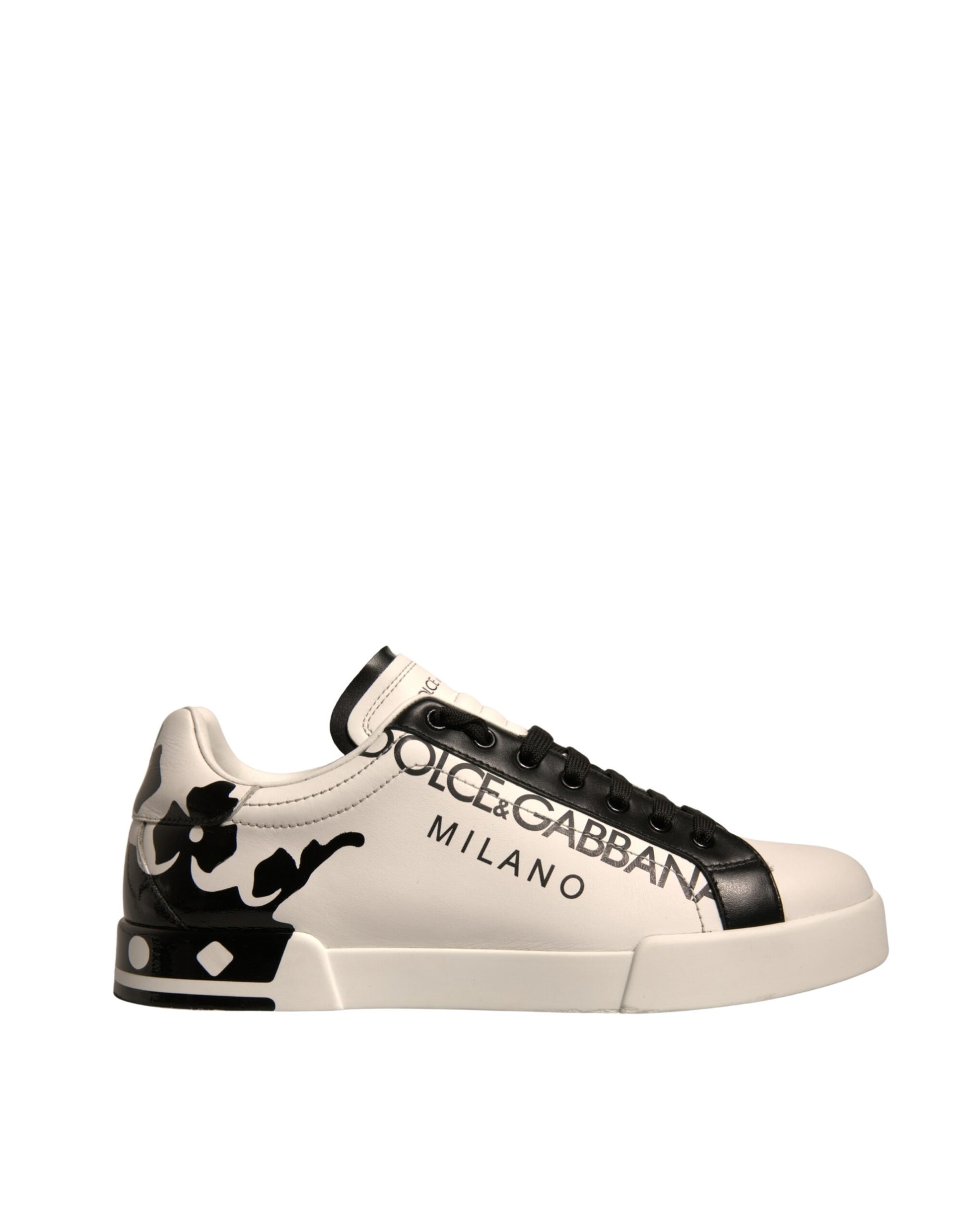 White Black Leather Crown Milano Sneakers Shoes