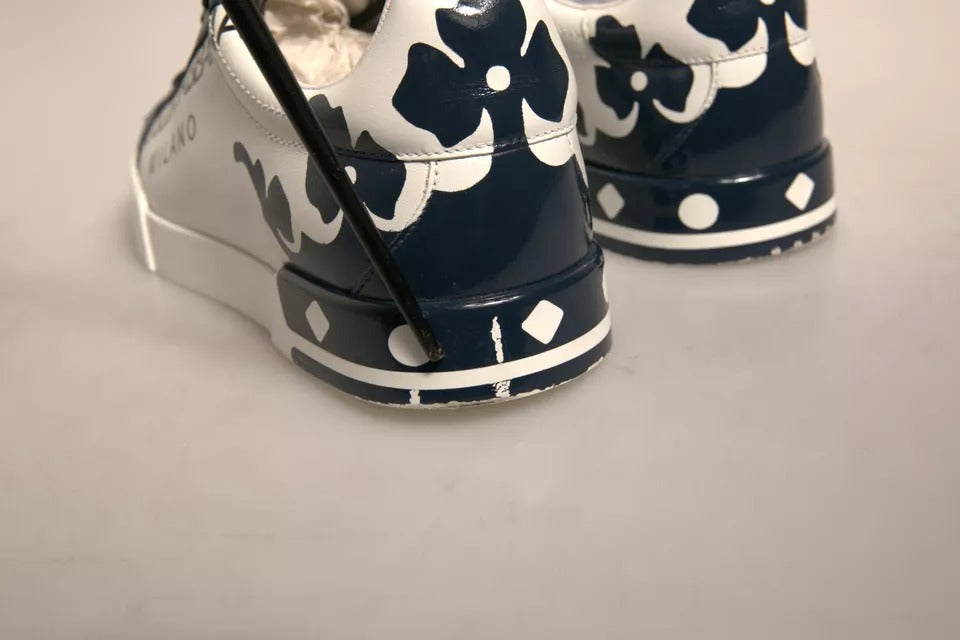 White Blue Leather Crown Milano Sneakers Shoes