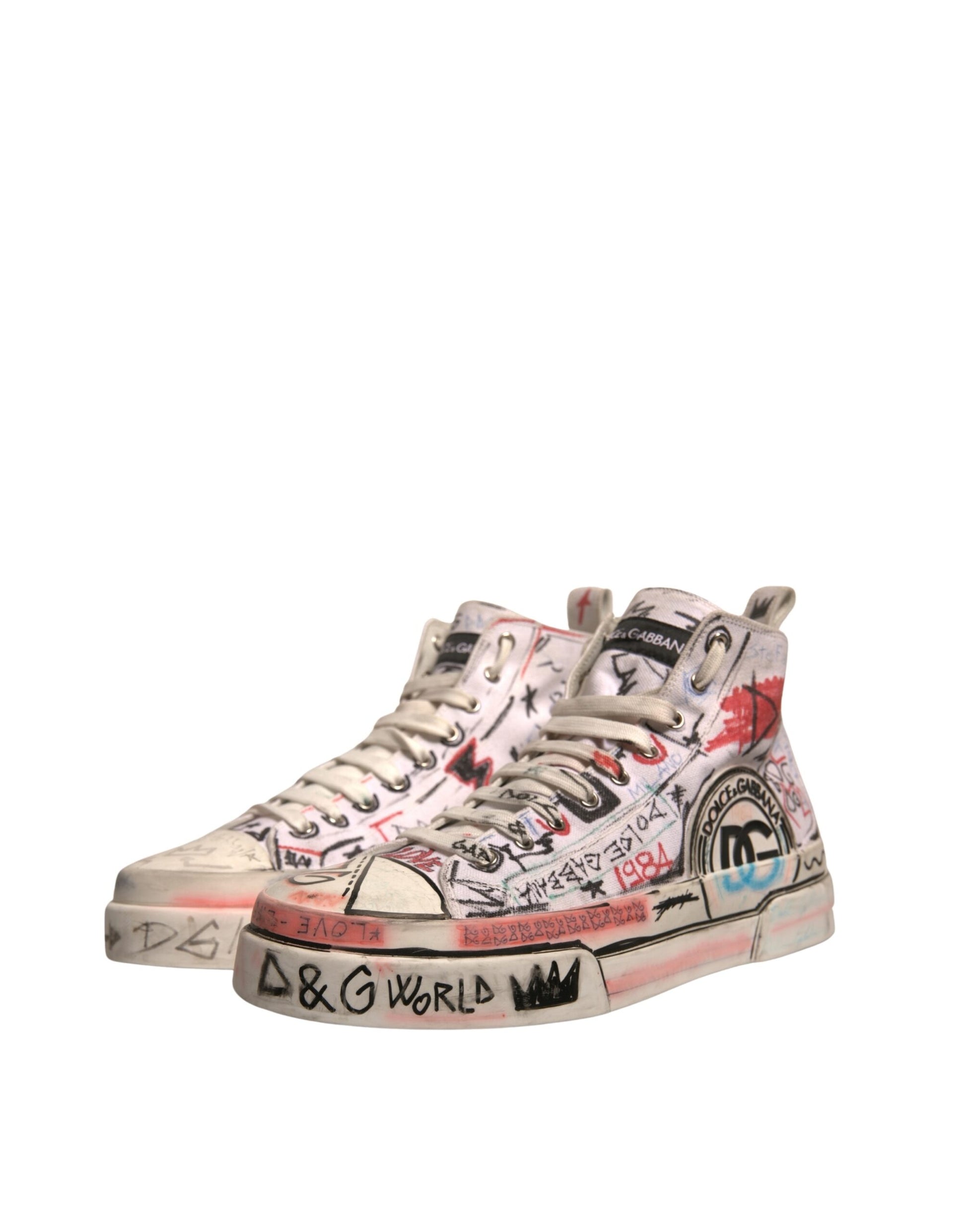 White Cotton Graffiti High Top Sneakers Shoes