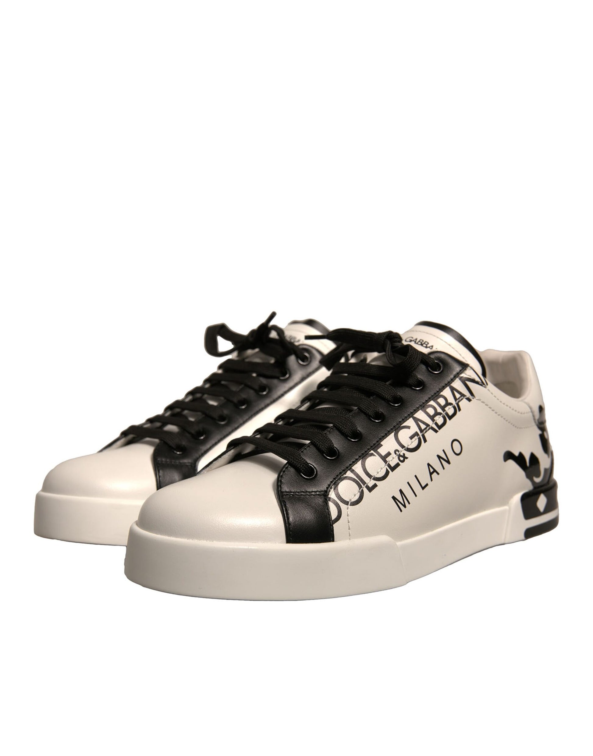 White Black Leather Crown Milano Sneakers Shoes