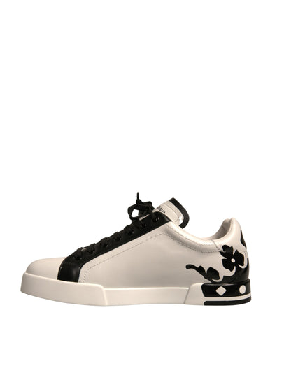 White Black Leather Crown Milano Sneakers Shoes