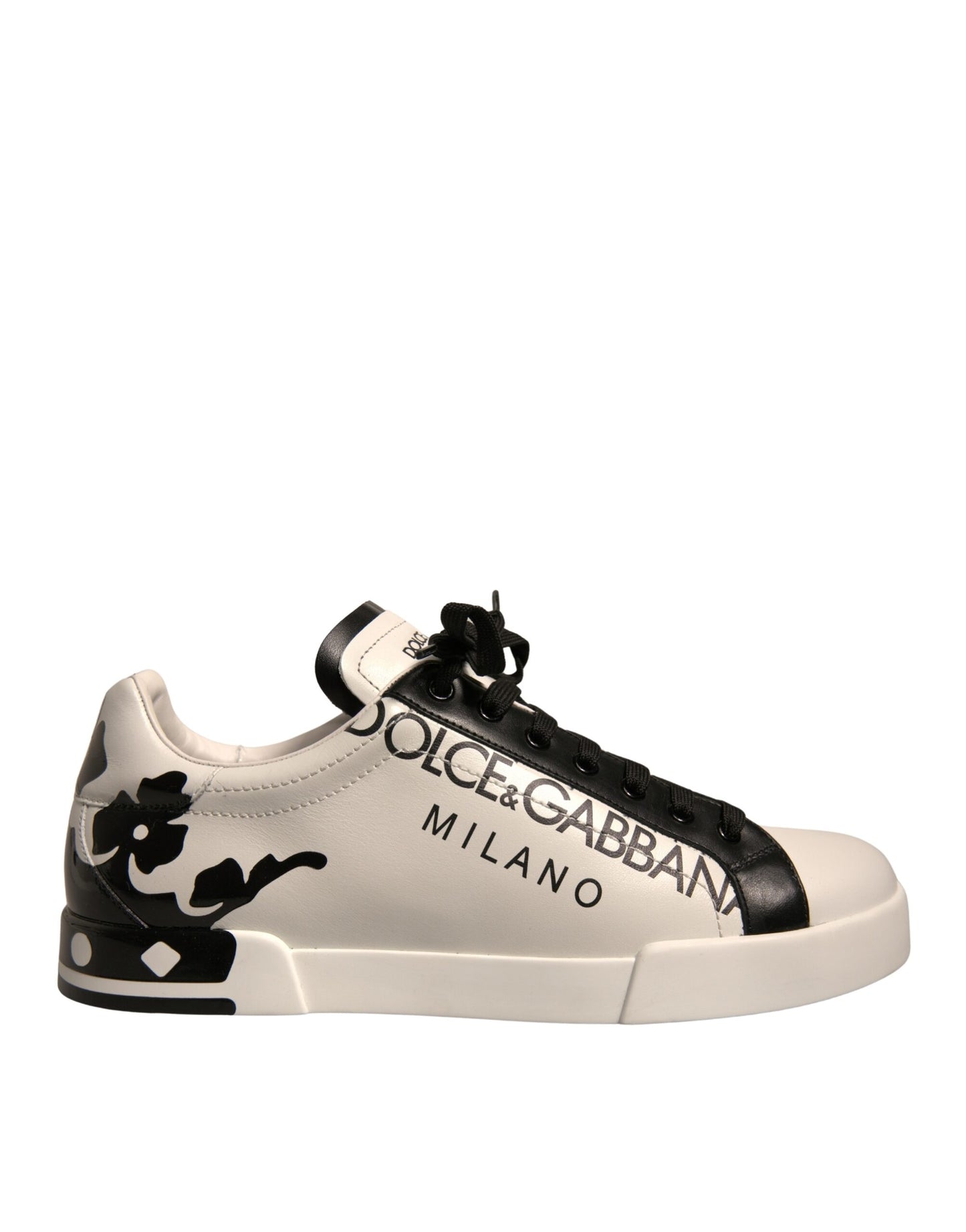 White Black Leather Crown Milano Sneakers Shoes