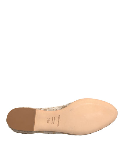 Beige Crystal Loafer Lace Ballet Flats Shoes