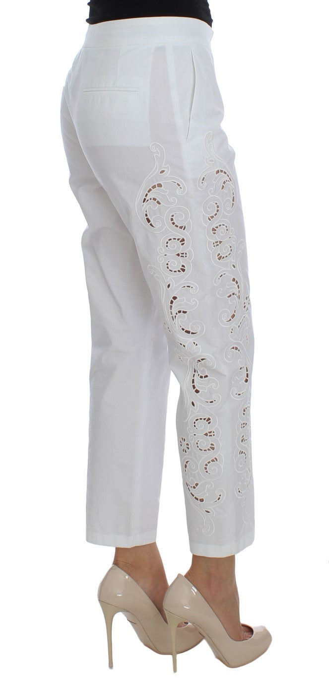 Elegant White Floral Cutout Dress Pants