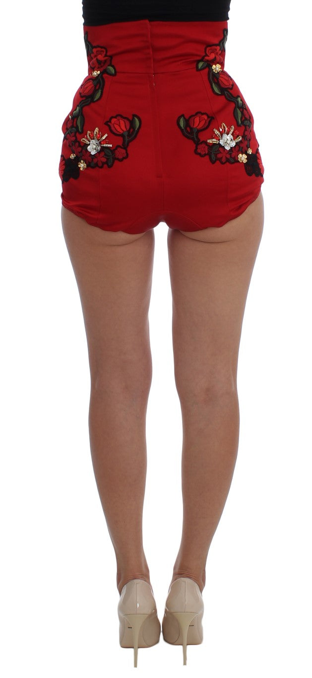 Ravishing Red Silk Embroidered Shorts