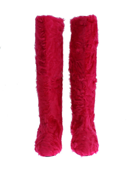 Elegant Pink Lambskin Fur Boots