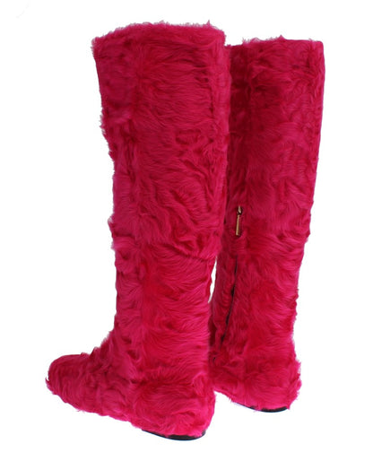 Elegant Pink Lambskin Fur Boots