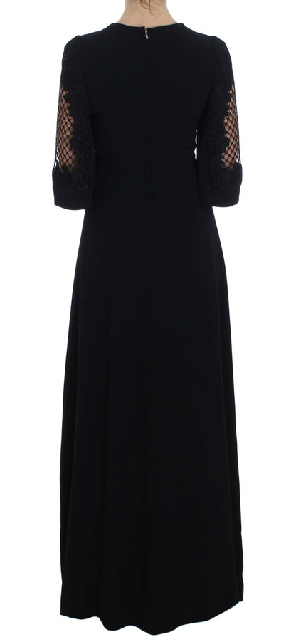 Elegant Black Wool Cutout Maxi Dress