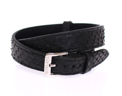 Exquisite Black Snakeskin Silver Bracelet