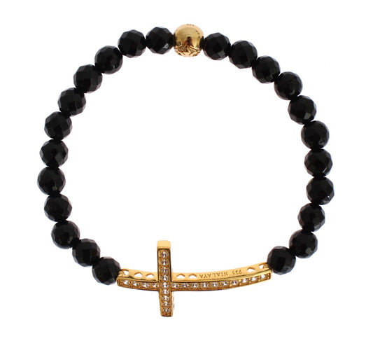 Gold Plated Sterling Bracelet with CZ Diamond Cross