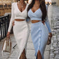 Chic And Elegant Knitted Two Piece Women Set